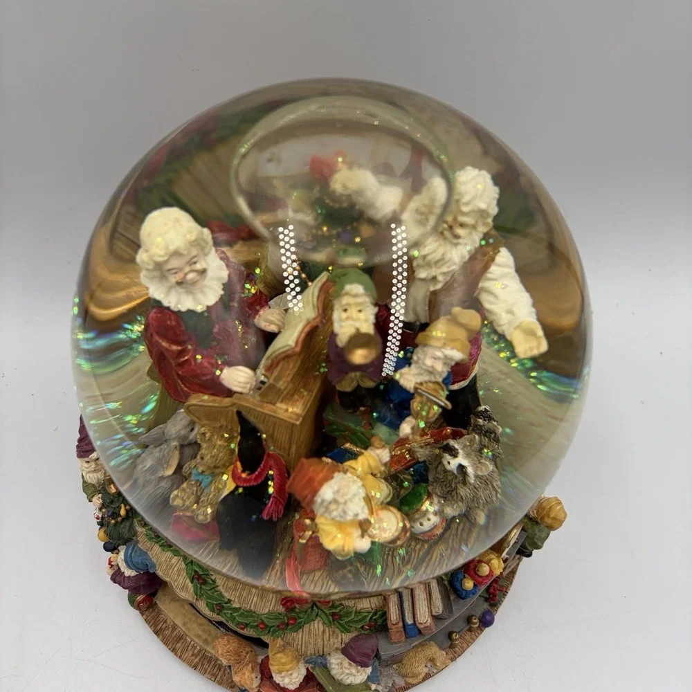 VTG Large Musical Snow Globe W Rotating Base Features Santa Mrs Clause & Elves